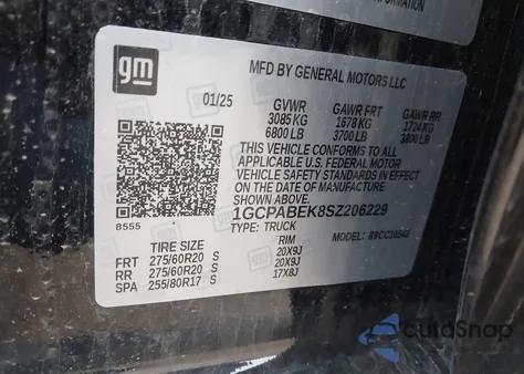 2025 Chevrolet Silverado 1500 2Wd Short Bed Custom из США, поврежденный, VIN 1GCPABEK8SZ206229